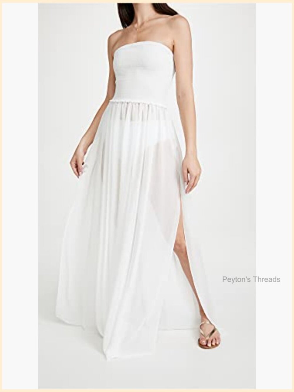 Smocked Strapless A-Line Maxi Dress with Ruffle Hem - Picture 3 of 7